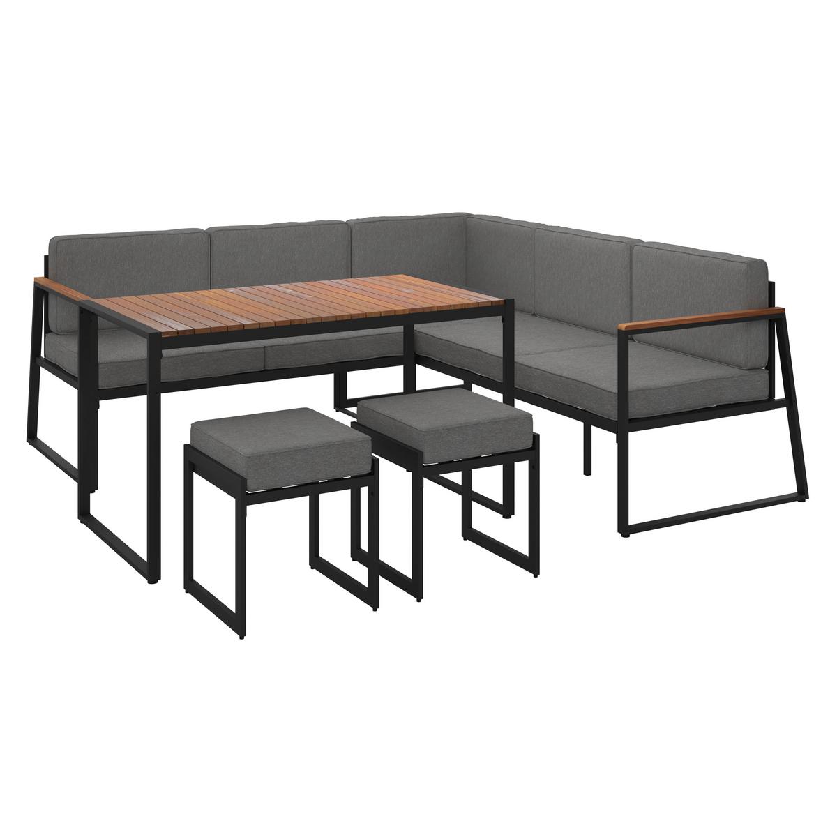 TERASOVÁ SEDACÍ SOUPRAVA MILA - šedá, Moderní, kov/dřevo (190/72/76cm) - Mömax