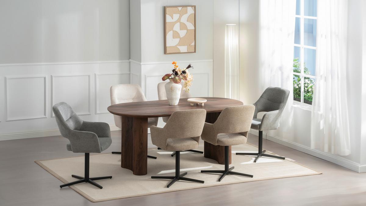 Armlehnstuhl Alexis Leinenoptik Beige, B: 56 cm - Beige/Schwarz, MODERN, Holz/Textil (56/86/63cm) - MID.YOU