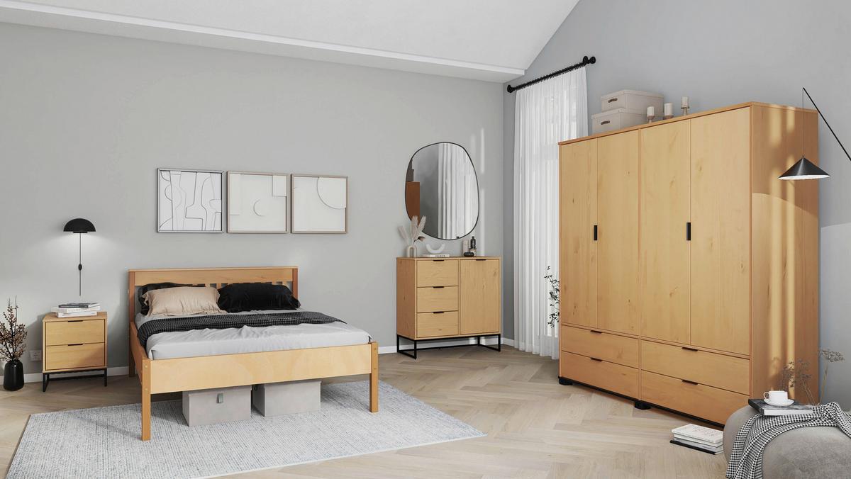 Skříň s otočnými dveřmi LUNA borovice masiv, barvy dubu - barvy dubu/černá, Moderní, kov/dřevo (180/200/60cm) - MID.YOU