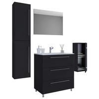 Badezimmer Schubo 5-Teilig Schwarz B: 126 cm - Alufarben/Schwarz, MODERN, Keramik/Holzwerkstoff (126cm) - MID.YOU