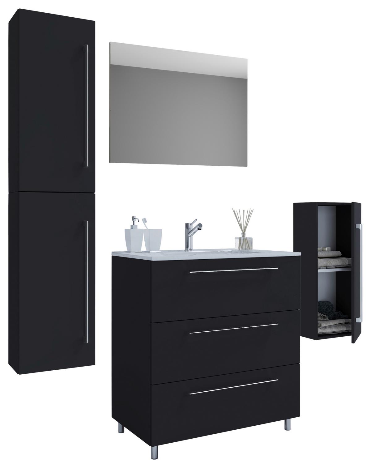 Badezimmer Schubo 5-Teilig Schwarz B: 126 cm - Alufarben/Schwarz, MODERN, Keramik/Holzwerkstoff (126cm) - MID.YOU