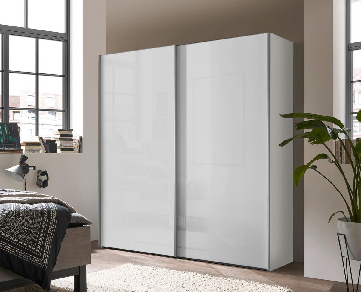 Schwebetürenschrank Lumos Weißglas, B: 200cm - Weiß, Trend, Glas/Holzwerkstoff (200/222/68cm) - Luca Bessoni