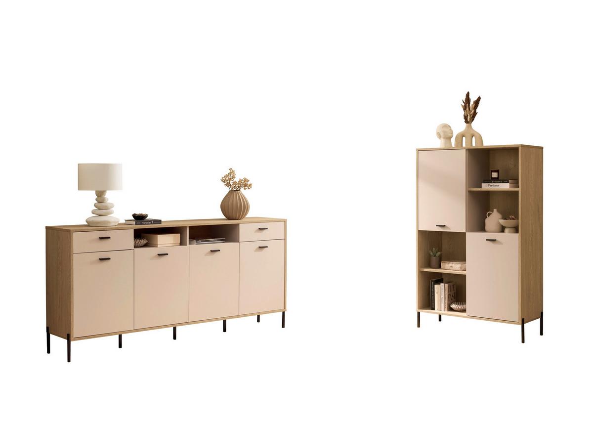 Wohnwand Fredericia Kaschmir/Eichefarben - Kaschmir/Eichefarben, Design, Holzwerkstoff - MID.YOU