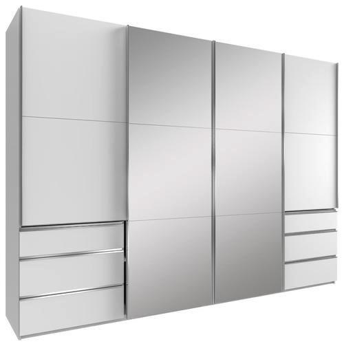 Schwebetürenschrank mit Spiegel + Laden 300cm Level 36a, Weiß - Weiß, MODERN, Glas/Holzwerkstoff (300/216/65cm) - MID.YOU