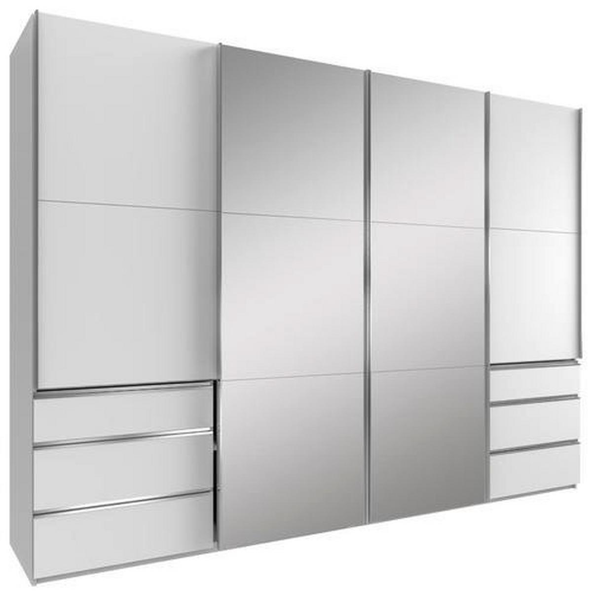 Schwebetürenschrank M. Spiegel + Laden 300cm Level 36a, Weiß - Weiß, MODERN, Glas/Holzwerkstoff (300/216/65cm) - MID.YOU