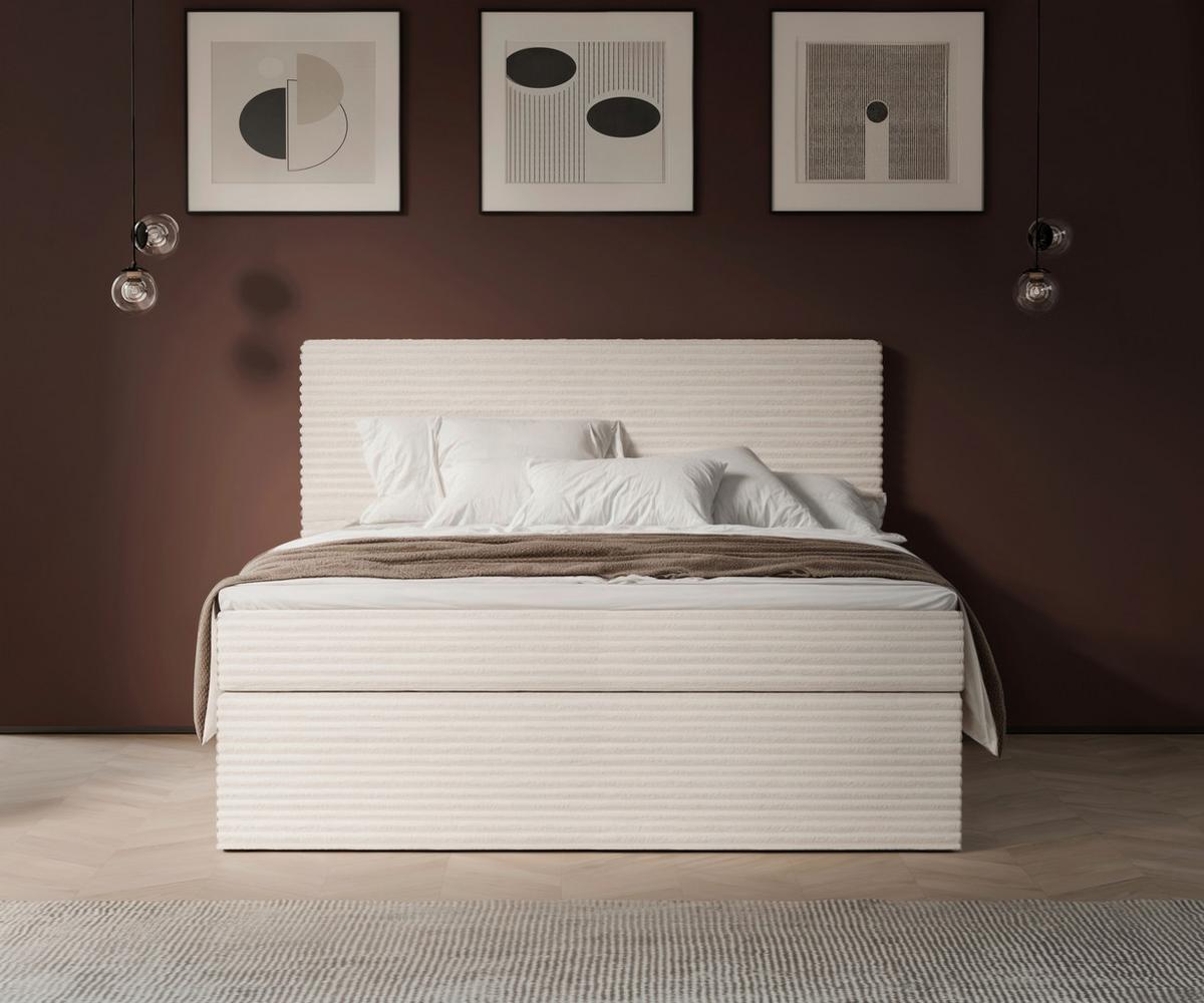 Boxbett Cordoba Creme, Lf: 160x200 cm - Creme/Schwarz, Basics, Holz/Textil (160/200cm) - Livetastic