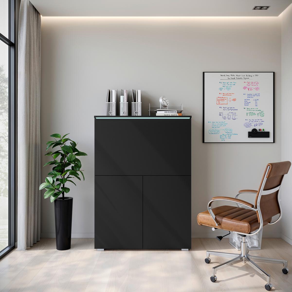 Sekretär Vera 90 Schwarz B: 90cm - Schwarz/Grau, Design, Holzwerkstoff (90/125,1/42cm) - P & B