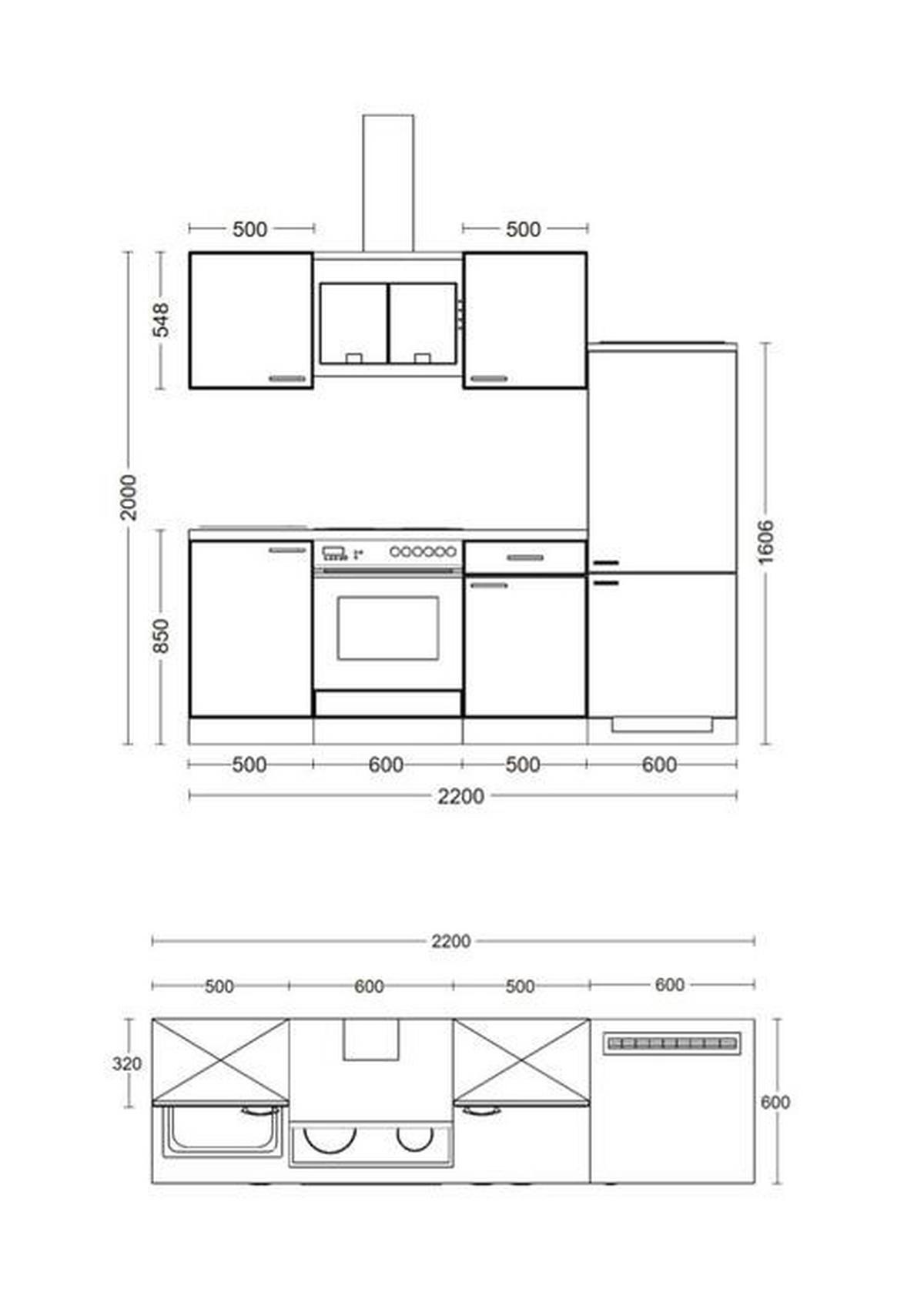 Küchenblock Lucca Weiß/Graubraun B: 220,5 cm - Graubraun/Weiß, MODERN, Holzwerkstoff (220,5cm) - FlexWell