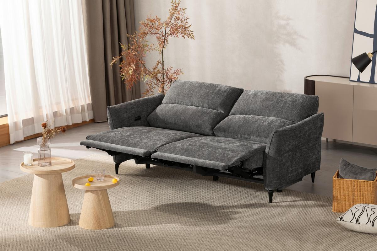 Dvoumístná pohovka CAPE TOWN, šedá, eletrická relax.funkce - černá/tmavě šedá, Moderní, kov/dřevo (200/98/93cm) - Mömax