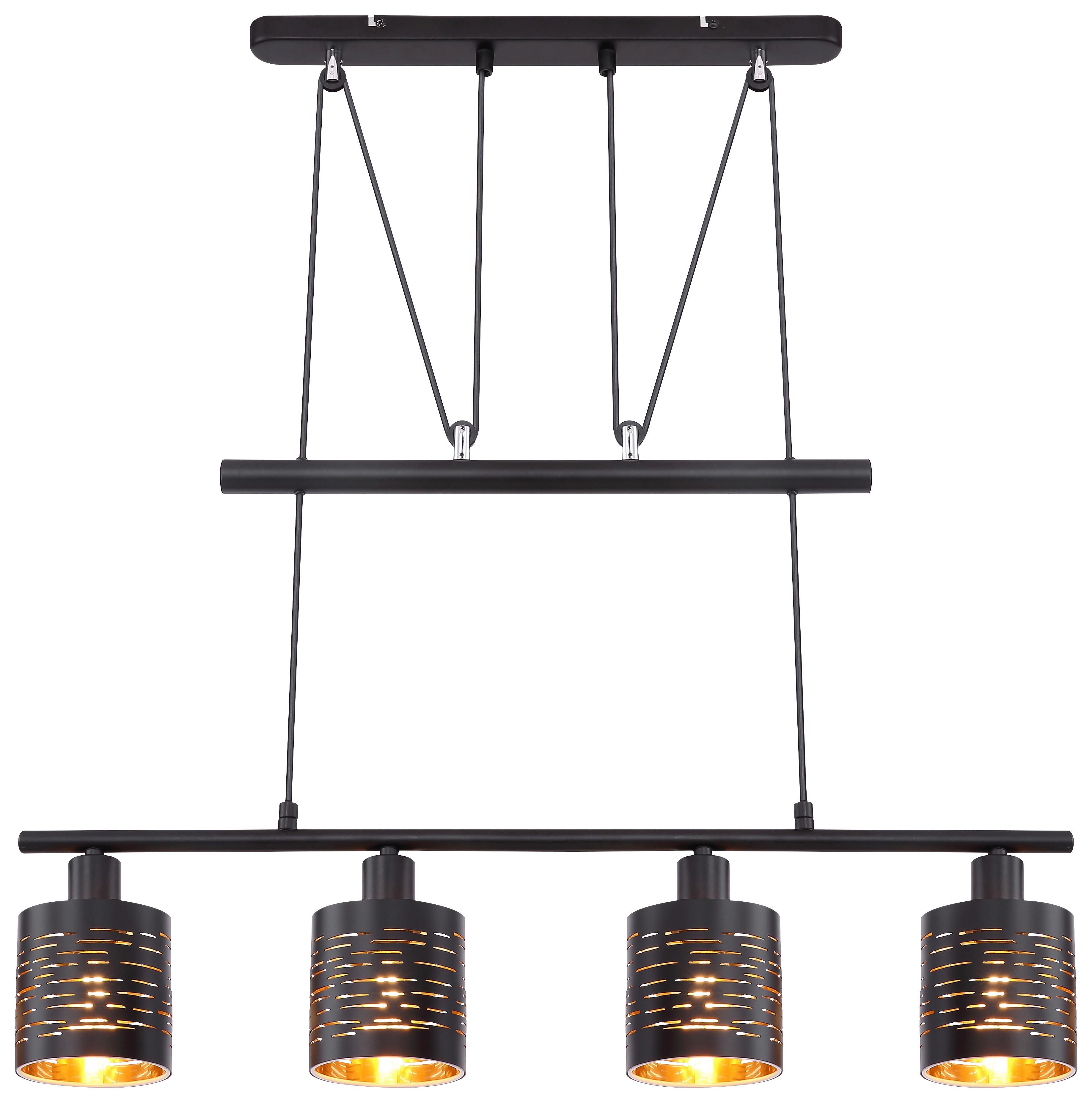Hängeleuchte Tunno H: 180 Cm 4-Flammig, Höhenverstellbar - Goldfarben/Schwarz, Design, Kunststoff/Metall (70/10/180cm) - Globo