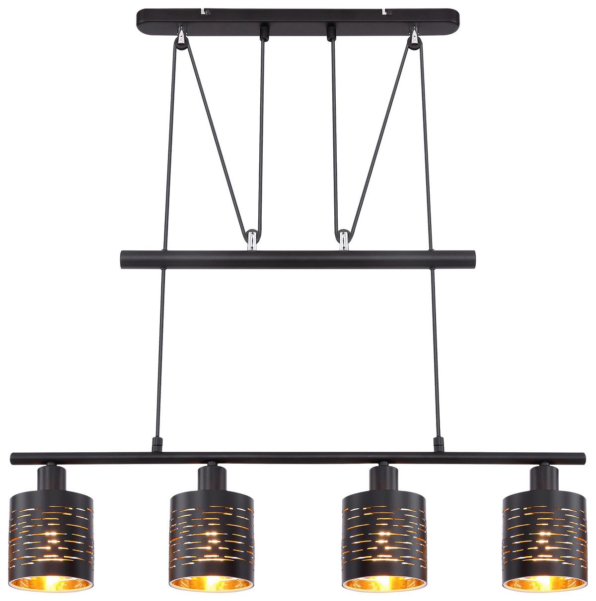 Hängeleuchte Tunno H: 180 cm 4-Flammig, höhenverstellbar - Goldfarben/Schwarz, Design, Kunststoff/Metall (70/10/180cm) - Globo