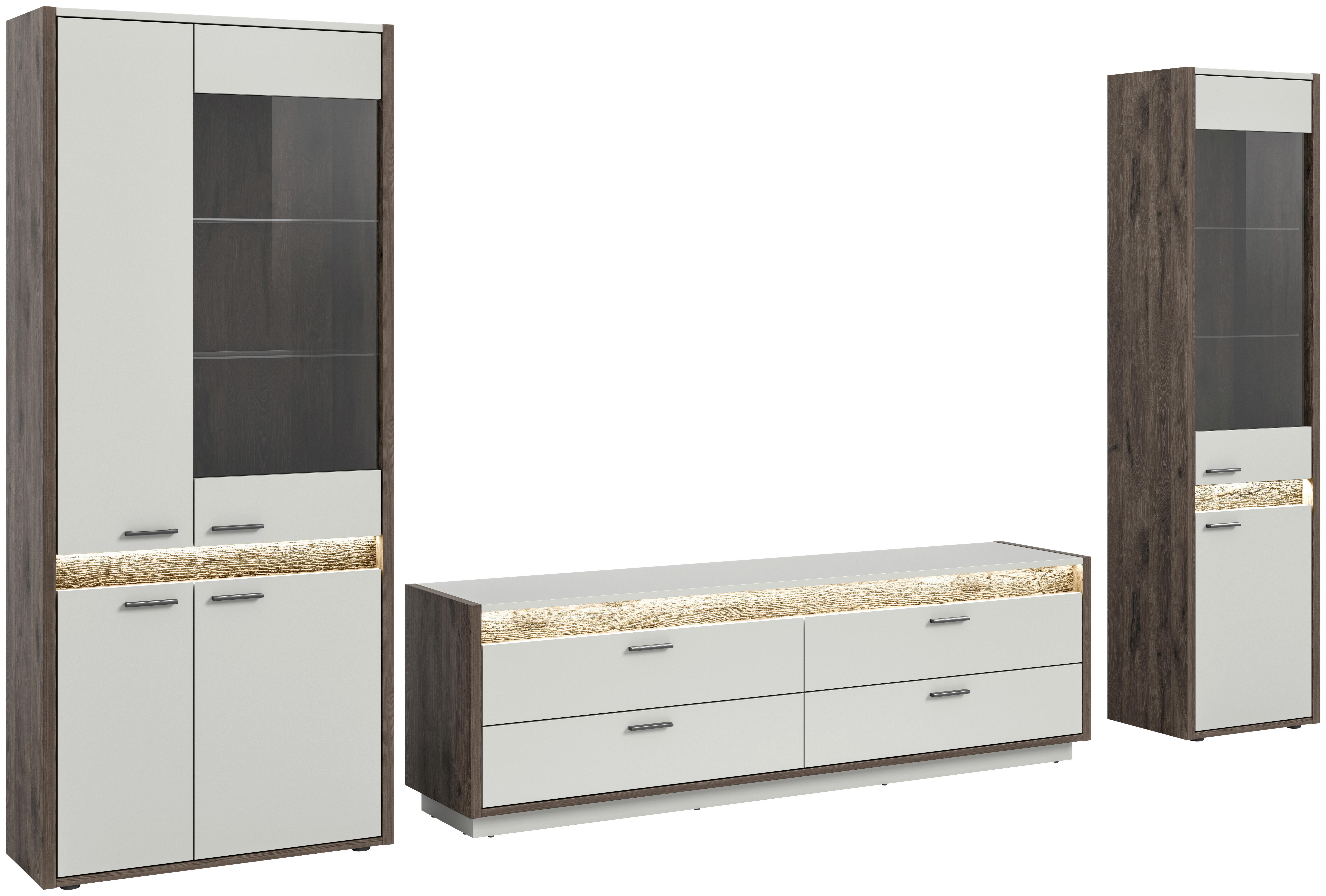 Wohnwand Nox Oak Dekor, Hellgrau Nb - Design, Glas/Holzwerkstoff (350/198/43cm) - MID.YOU