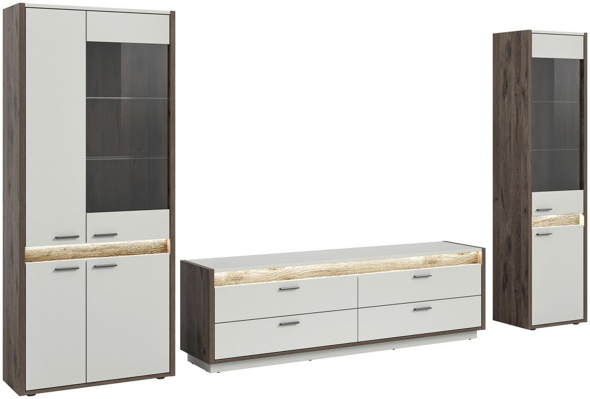 Wohnwand Nox Oak Dekor, Hellgrau Nb - Design, Glas/Holzwerkstoff (350/198/43cm) - MID.YOU