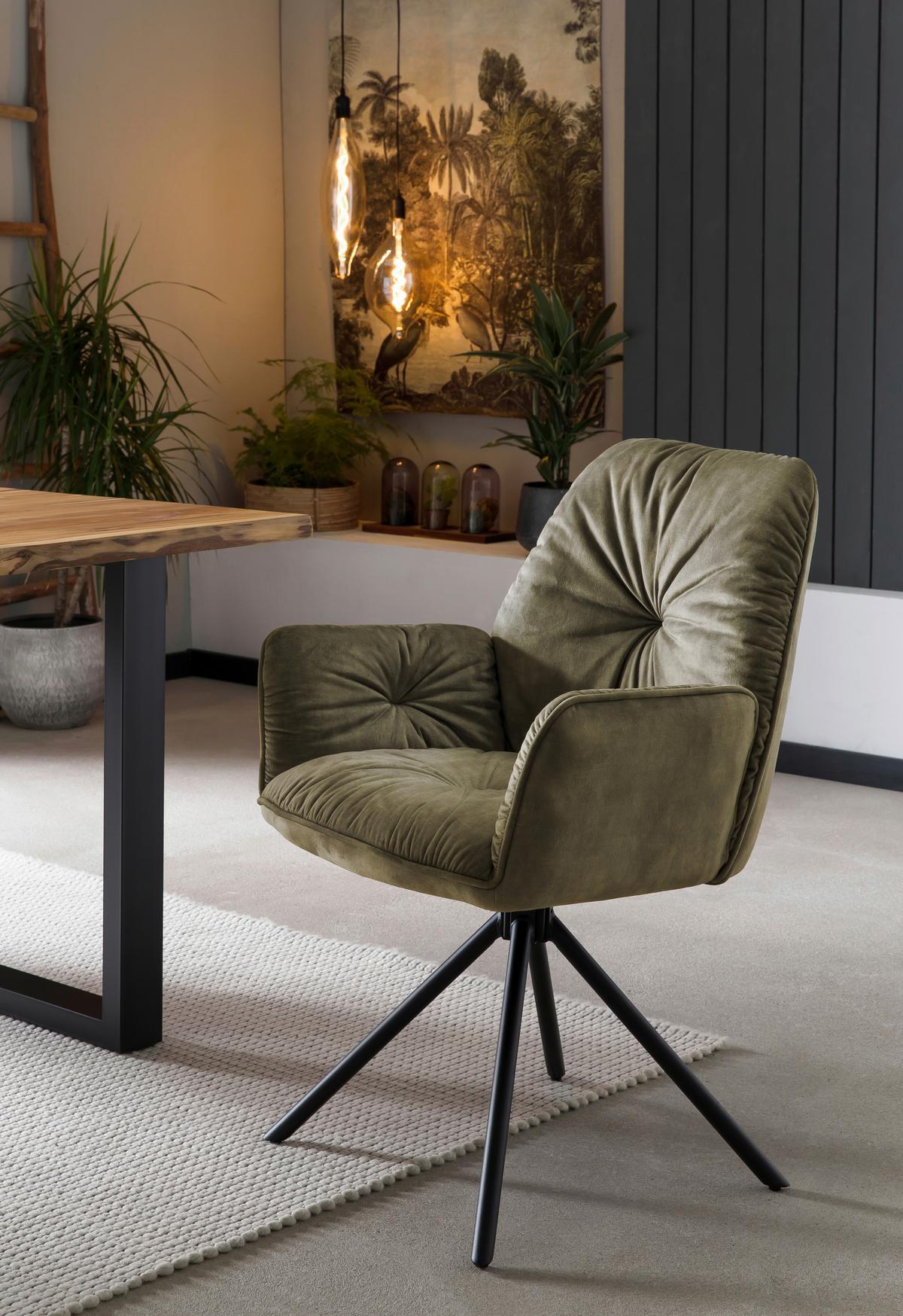 Armlehnstuhl Grün B: 61 Cm - Schwarz/Grün, MODERN, Textil/Metall (61/90/59cm) - Livetastic