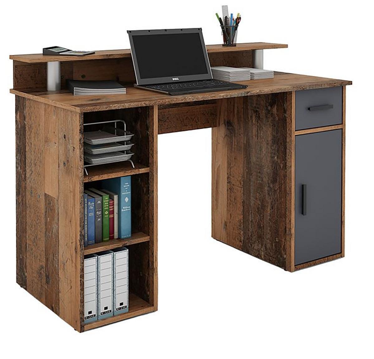 Schreibtisch mit Stauraum B 120 cm Diego, Alteiche Dekor - Alteiche/Anthrazit, MODERN, Holzwerkstoff (120/88/55cm) - MID.YOU