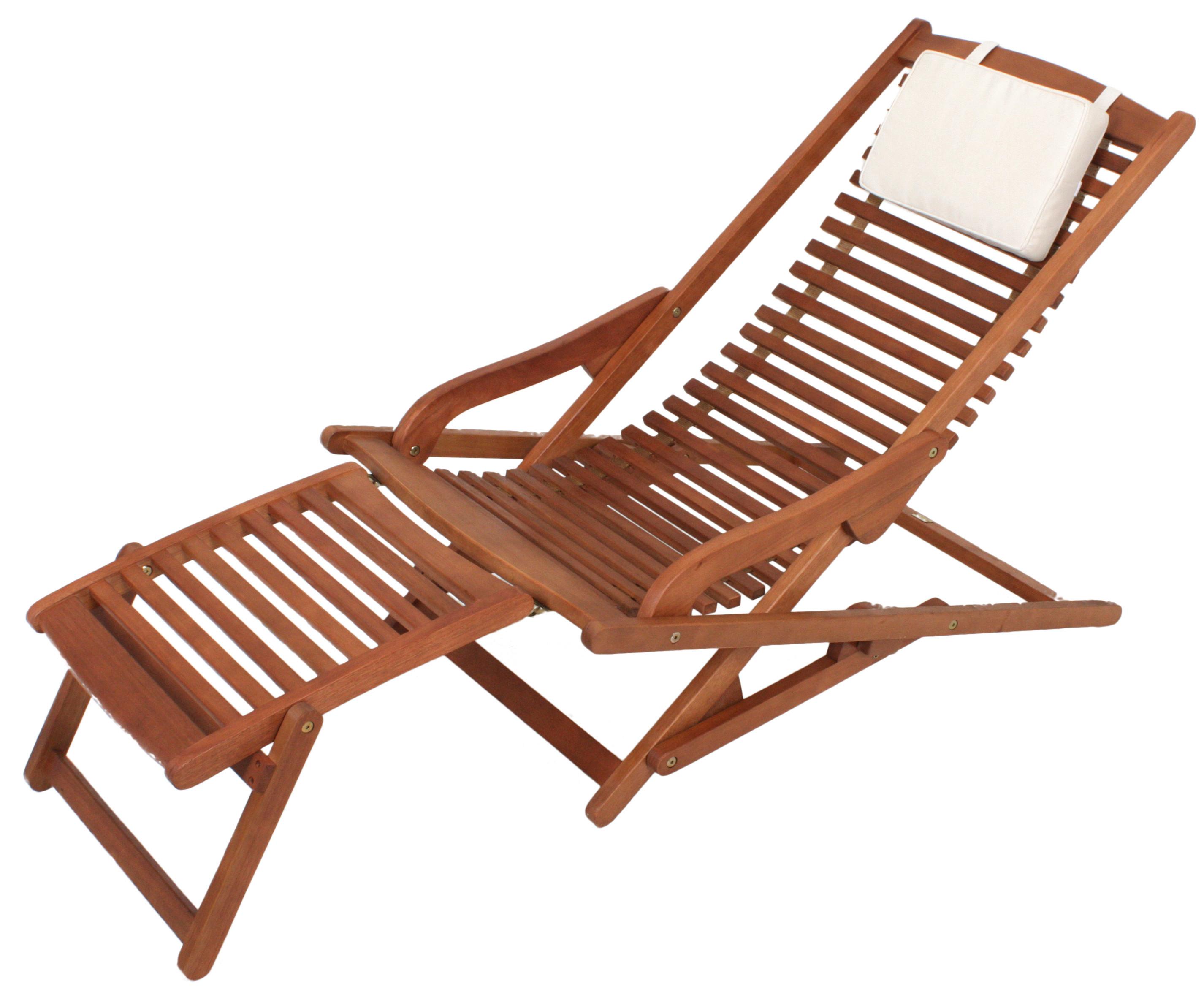 Sonnenliege Alaska Eukalyptusholz mit Auflage - Beige/Braun, Basics, Holz/Kunststoff (59,5/78/145cm) - Gardenson