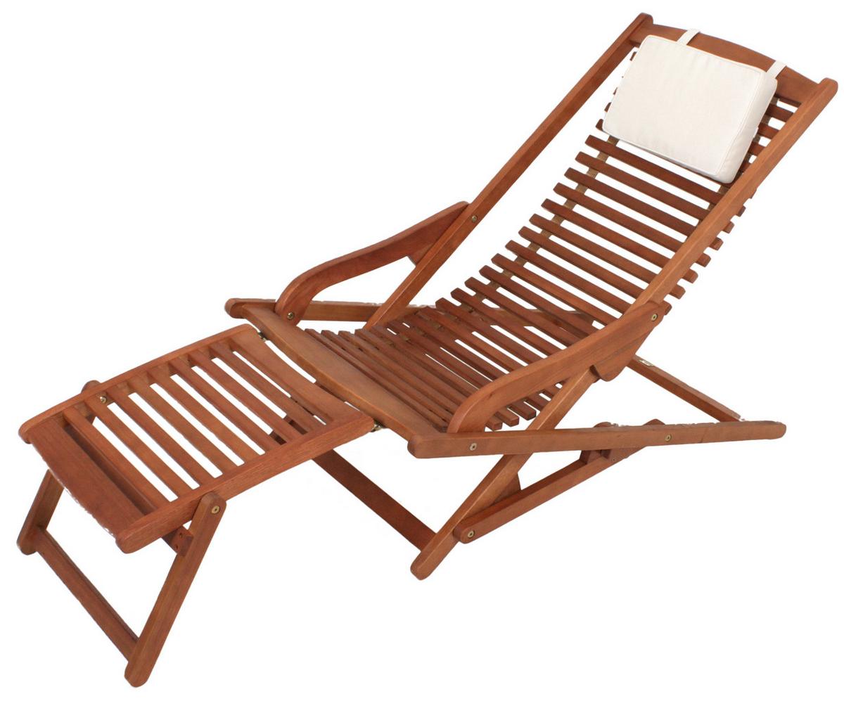 Sonnenliege Alaska Eukalyptusholz mit Auflage - Beige/Braun, Basics, Holz/Kunststoff (59,5/78/145cm) - Gardenson