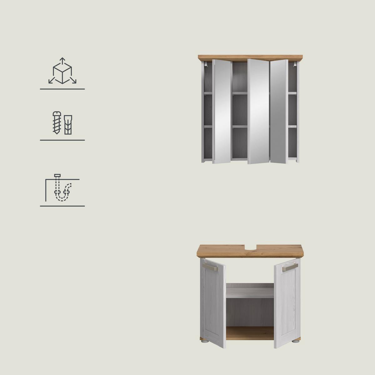 Badezimmer Verona Lärchefarben/Eiche D. B: 69cm - Silberfarben/Lärchefarben, Trend, Glas/Holzwerkstoff (69cm) - MID.YOU