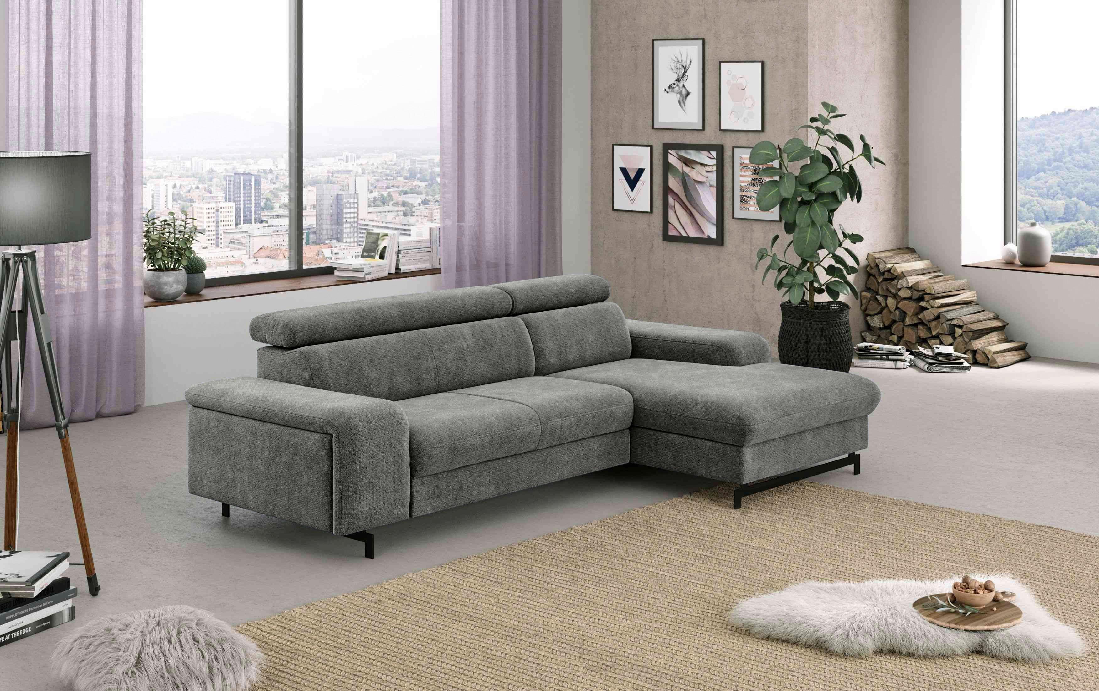 Ecksofa Mit Bettkasten Emma Grau 267x165 Cm - Schwarz/Grau, Textil (267/165cm) - MID.YOU