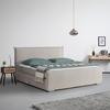 Posteľ boxspring s toperom, 200x200 cm, béžová - chrómová/béžová, Modern, kov/drevo (200/200cm) - Bessagi Home