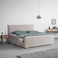 Posteľ boxspring s toperom, 200x200 cm, béžová - chrómová/béžová, Modern, kov/drevo (200/200cm) - Bessagi Home