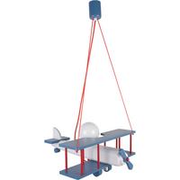 Kinderhängeleuchte Flugzeug H: 75 Cm 1-Flammig - Blau/Rot, KONVENTIONELL, Holz (42/45/75cm)