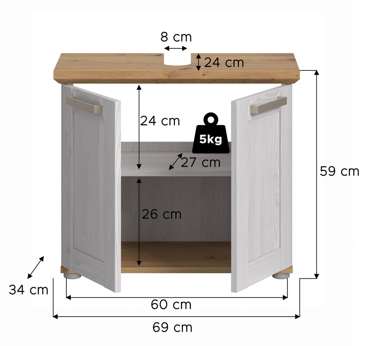 WASCHBECKENUNTERSCHRANK Lärchefarben/Eiche D. B: 69cm - Silberfarben/Lärchefarben, Trend, Holzwerkstoff (69/59/34cm) - MID.YOU
