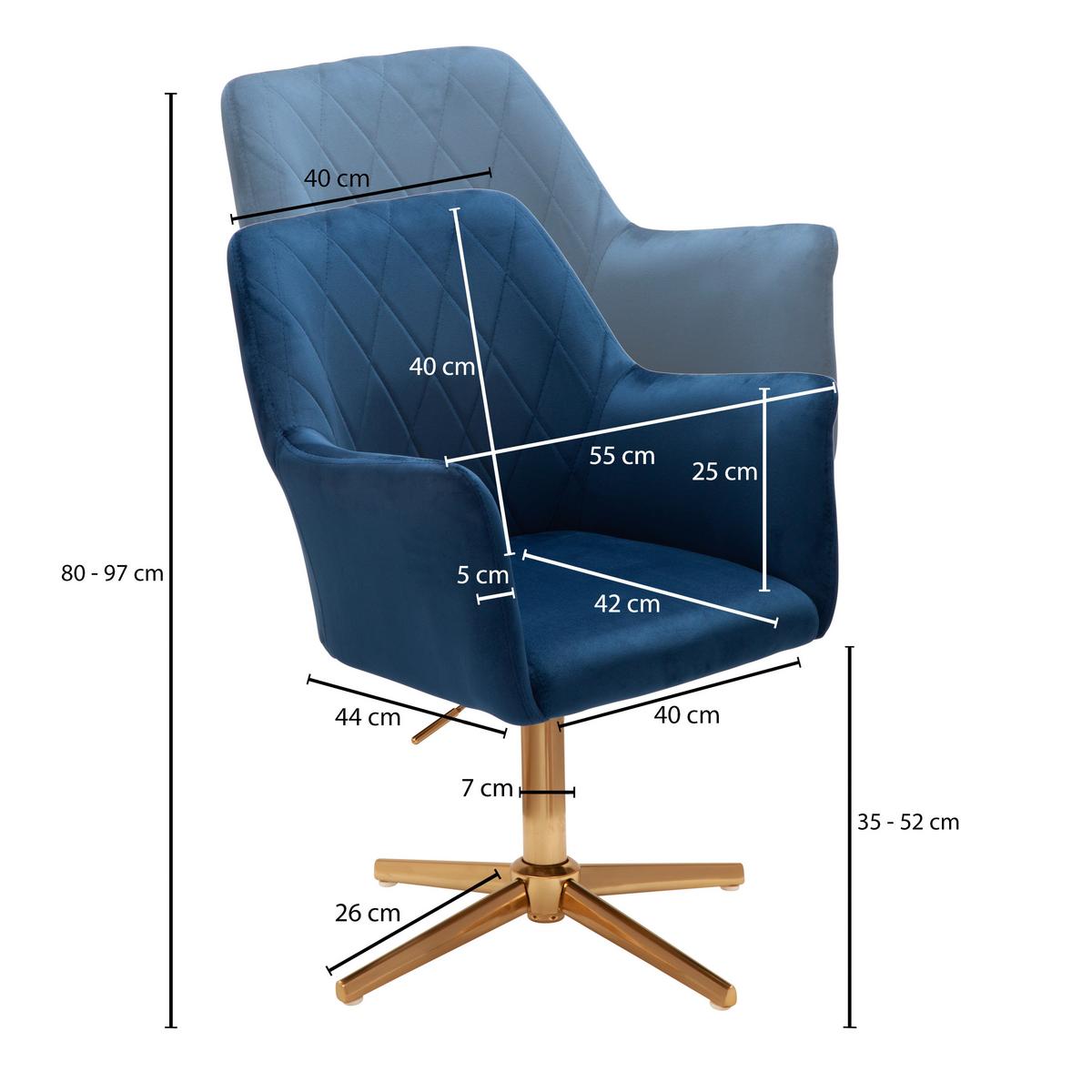 Armlehnstuhl Samt Dunkelblau/gold Gepolstert - Goldfarben/Dunkelblau, KONVENTIONELL, Textil/Metall (55/97/55cm) - MID.YOU