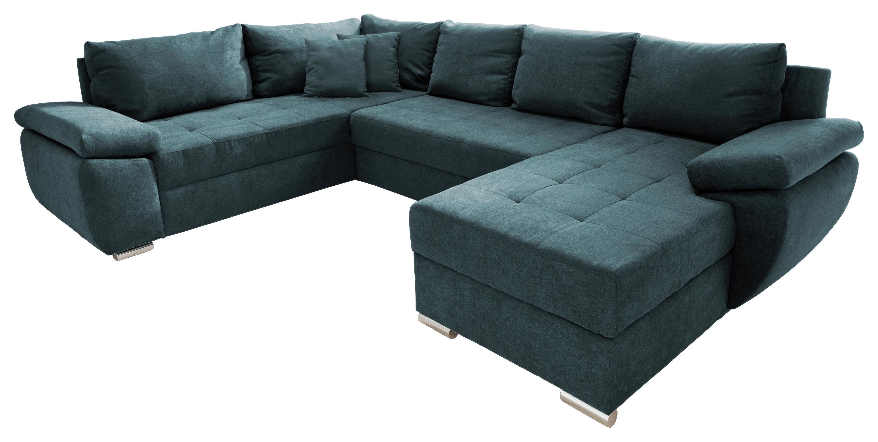 Wohnlandschaft Terana Mit Schlaffunktion, Petrol - Chromfarben/Petrol, KONVENTIONELL (219/305/157cm) - Livetastic