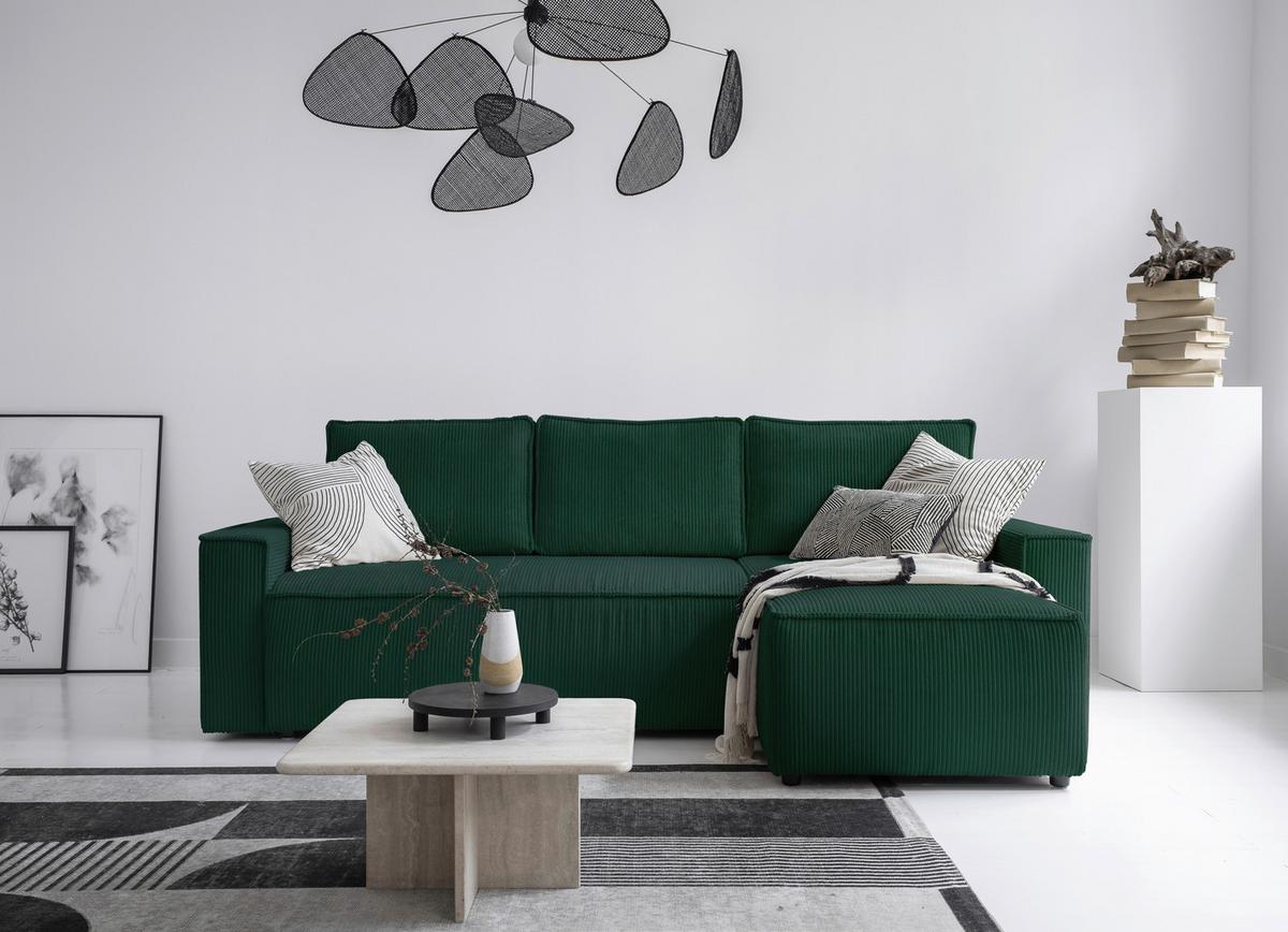 Rozkladacia sedačka OLIVER, obojstranná montáž, tm. zelená - čierna/tmavozelená, Design, textil/plast (250/156cm) - MID.YOU