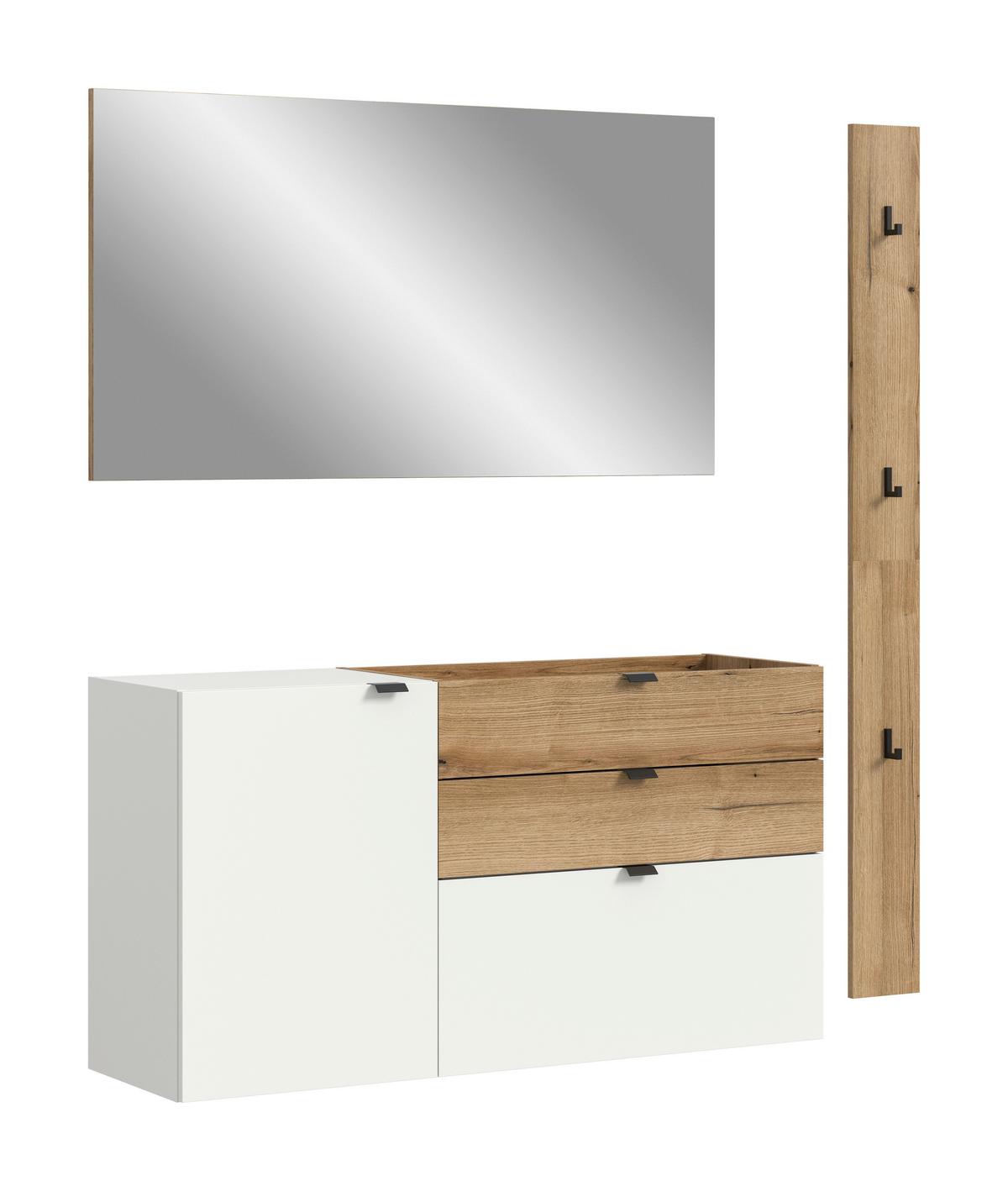 Garderobe Naro Weiß /Eiche dunkel Dekor B: 158cm - Eiche dunkel/Weiß, Design, Holzwerkstoff (158/194/37cm) - Livetastic