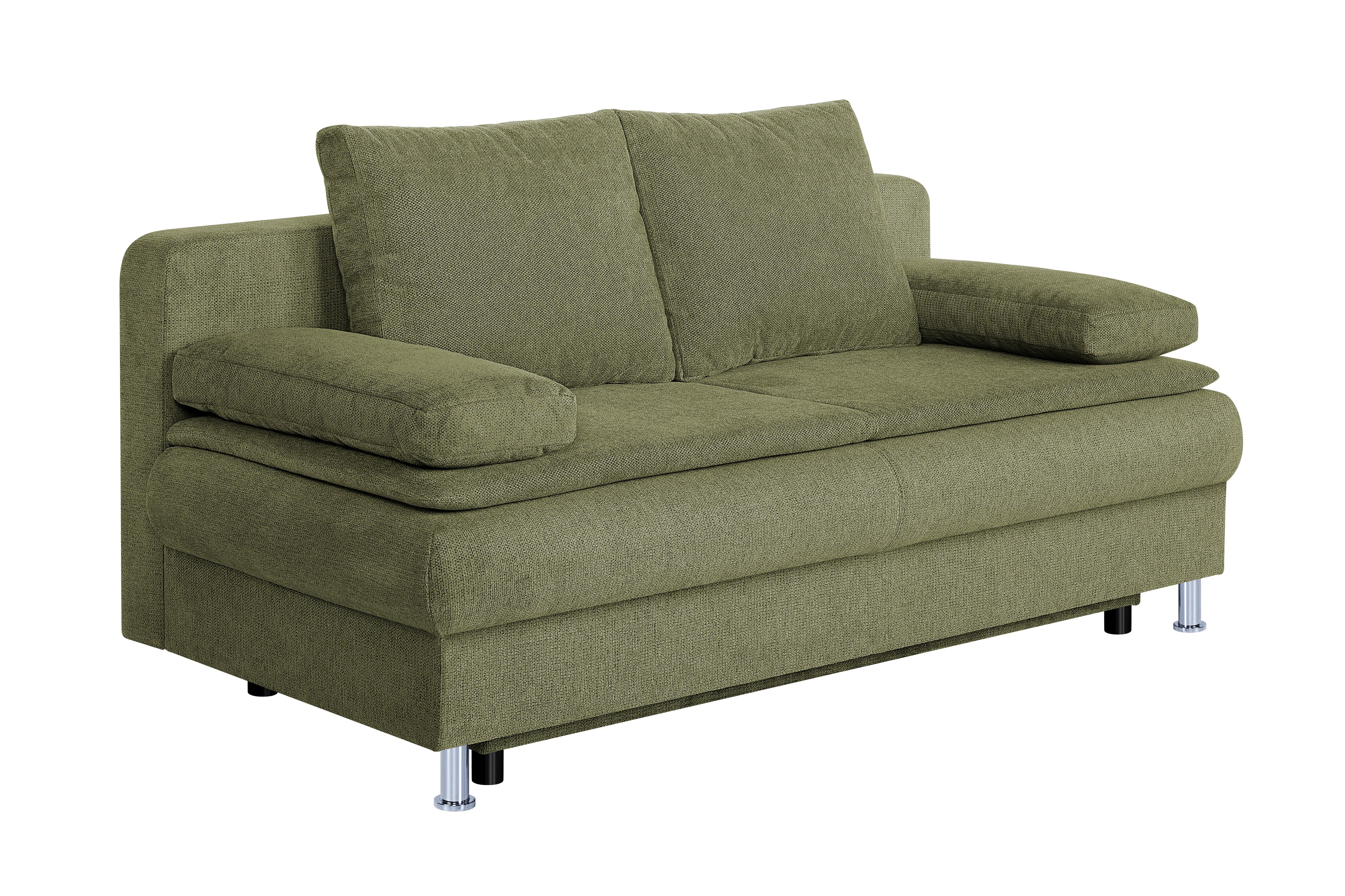 2-Sitzer-Sofa mit Schlaffunktion Ken Olivgrün - Chromfarben/Schwarz, Design, Holzwerkstoff/Textil (200/92/90cm) - P & B