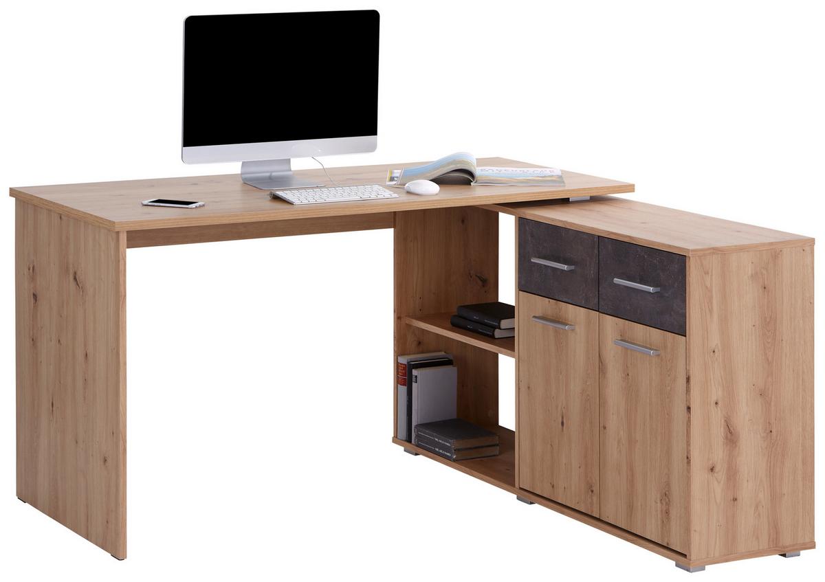 Eckschreibtisch mit Schublade BxH: 138x76,1 cm Eiche Dekor - Dunkelgrau/Eiche Artisan, MODERN, Holzwerkstoff (138/76,1/135,4cm)