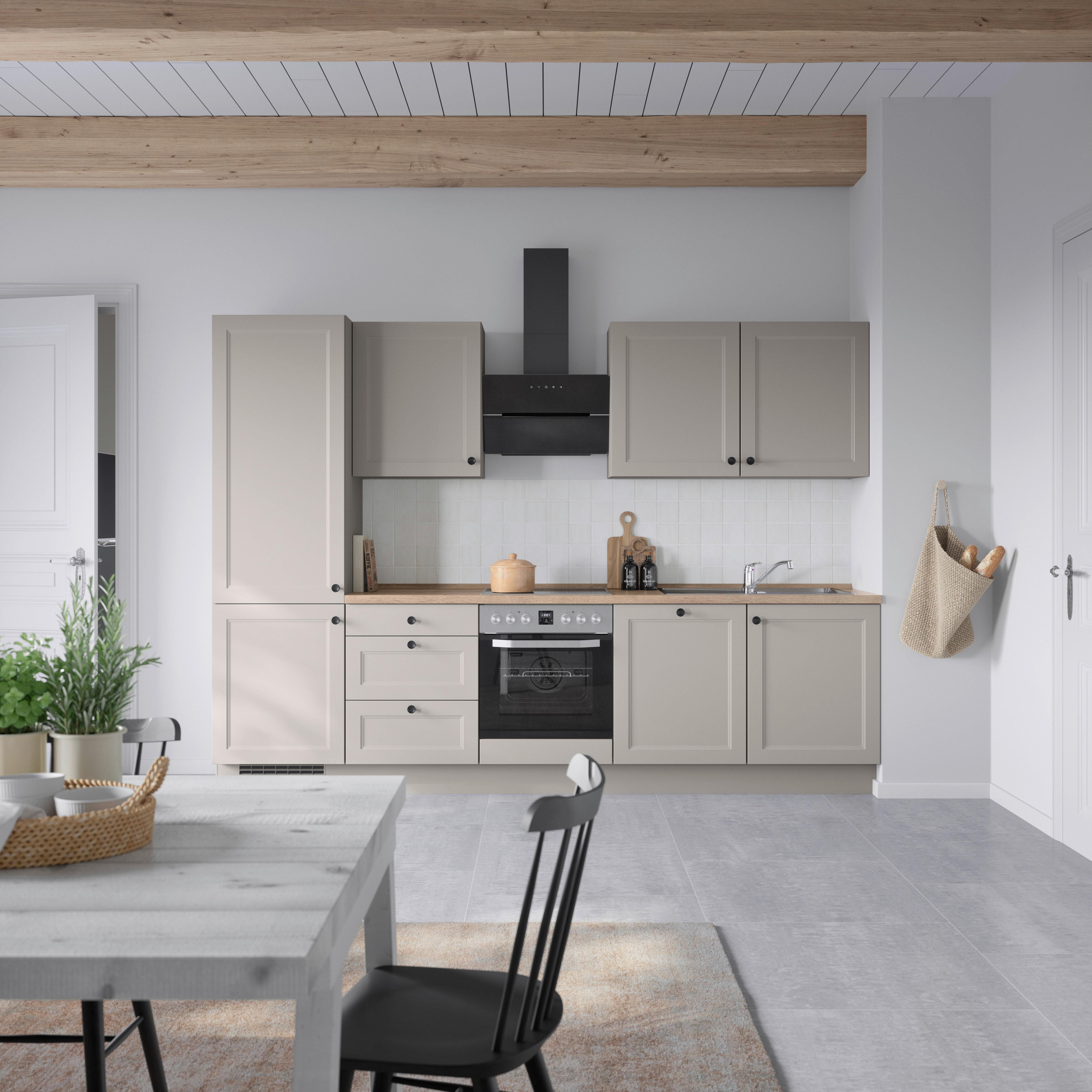 Kuchynská linka 300 cm, kamenná sivá supermatná - čierna/sivá, Modern, kov/kompozitné drevo (300cm) - Nobilia