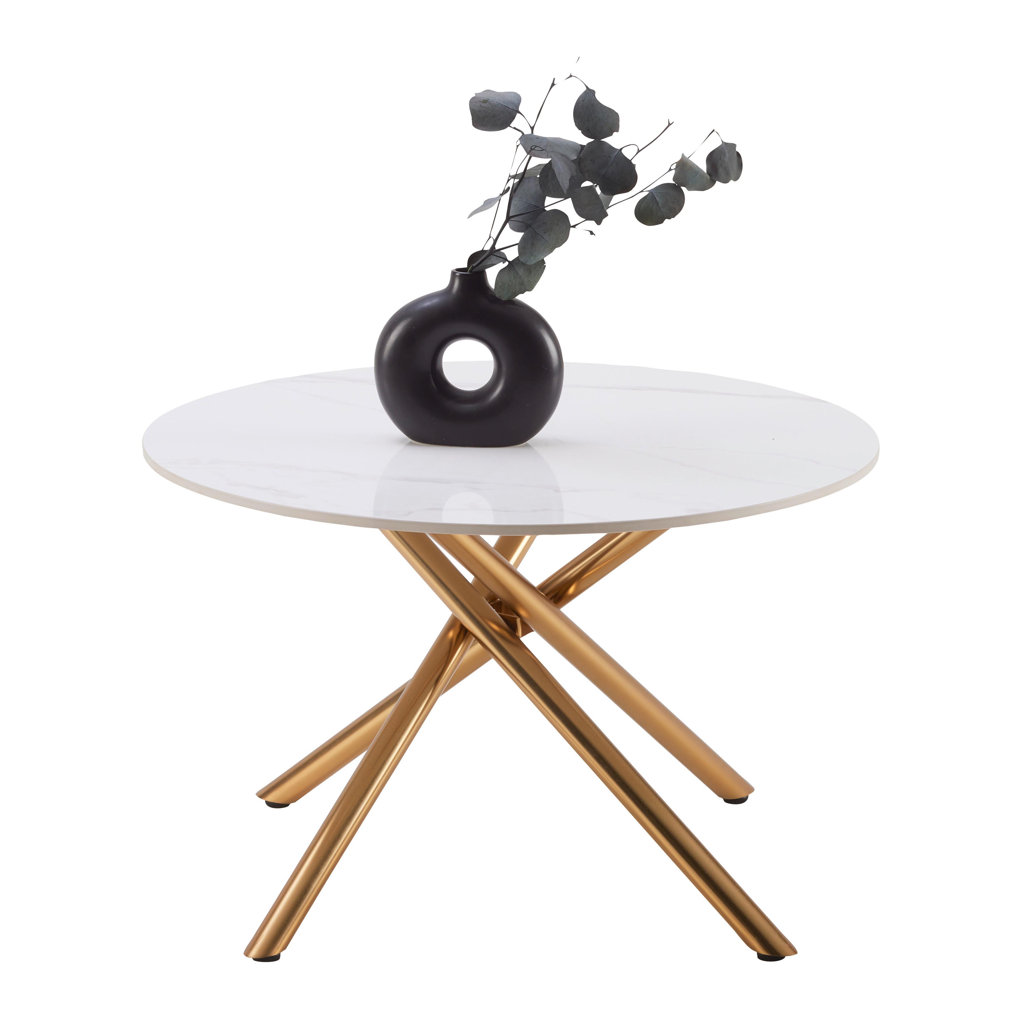 Konferenčný stolík MARBELLA 70 - zlatá/biela, Modern, kov/keramika (70/70/44cm) - Mömax
