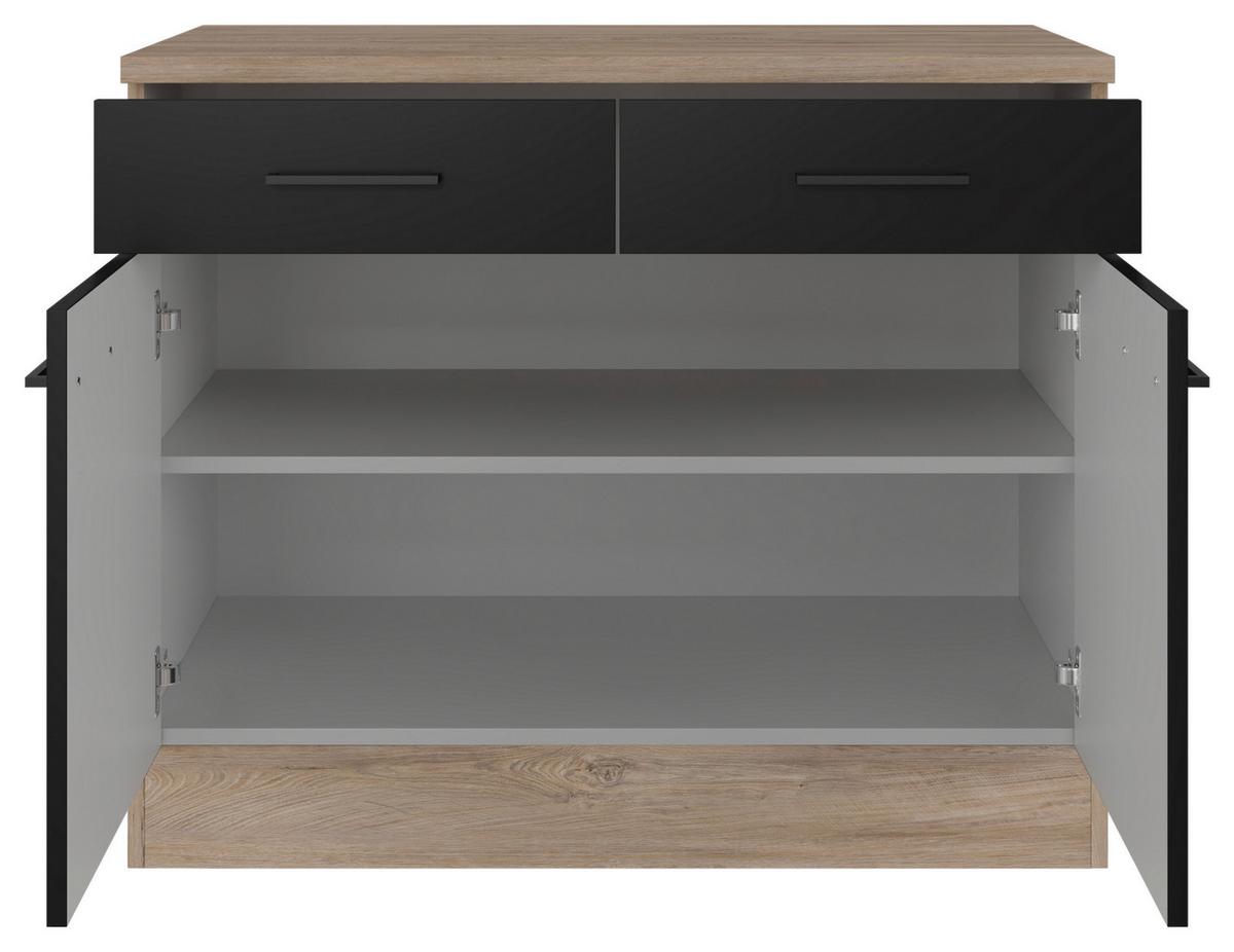 Spodná kuchynská skrinka CAPRI CAPRI US 100 - čierna/farba duba, Konventionell, kov/kompozitné drevo (100/85/57cm) - FlexWell