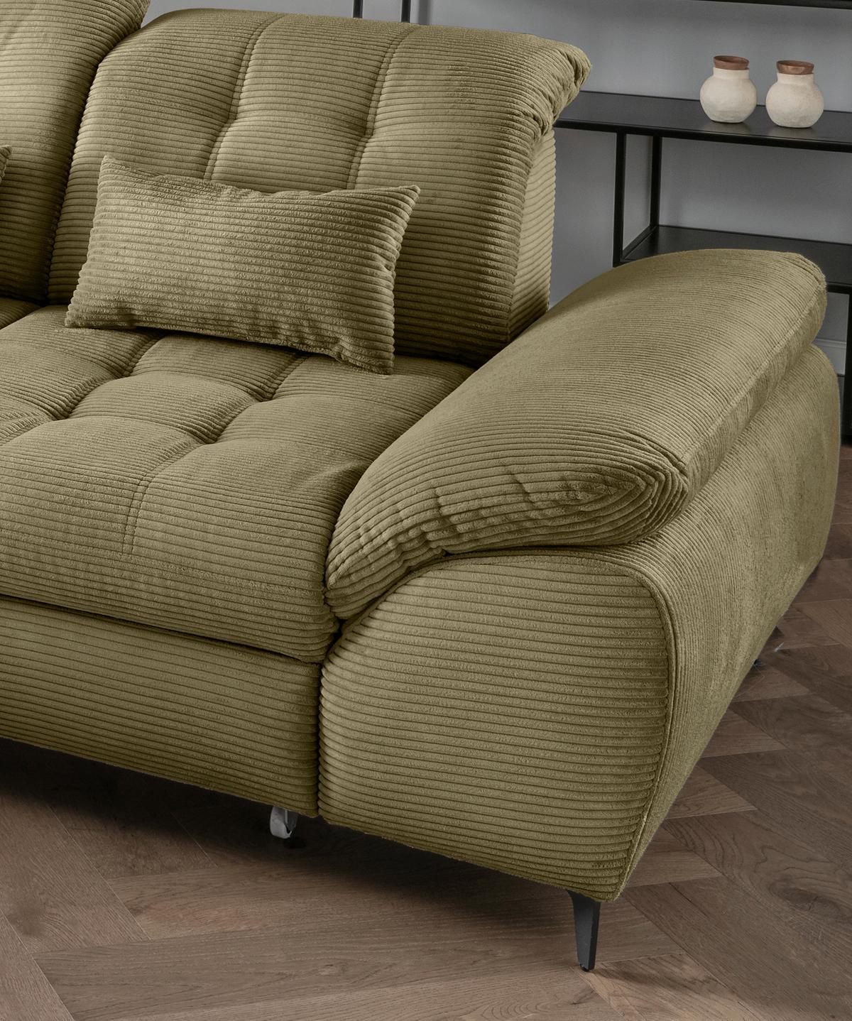 Eckschlafsofa Delphino Goldfarben S: 189x273 cm - Schwarz/Olivgrün, MODERN, Textil (189/273cm) - Livetastic