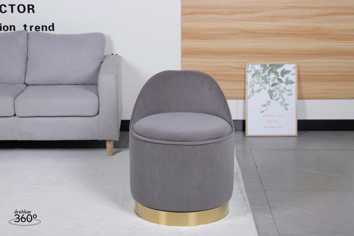 Drehhocker Viktor 125 Grau D: 52 Cm - Goldfarben/Grau, Design, Textil/Metall (52/68cm) - Kayoom