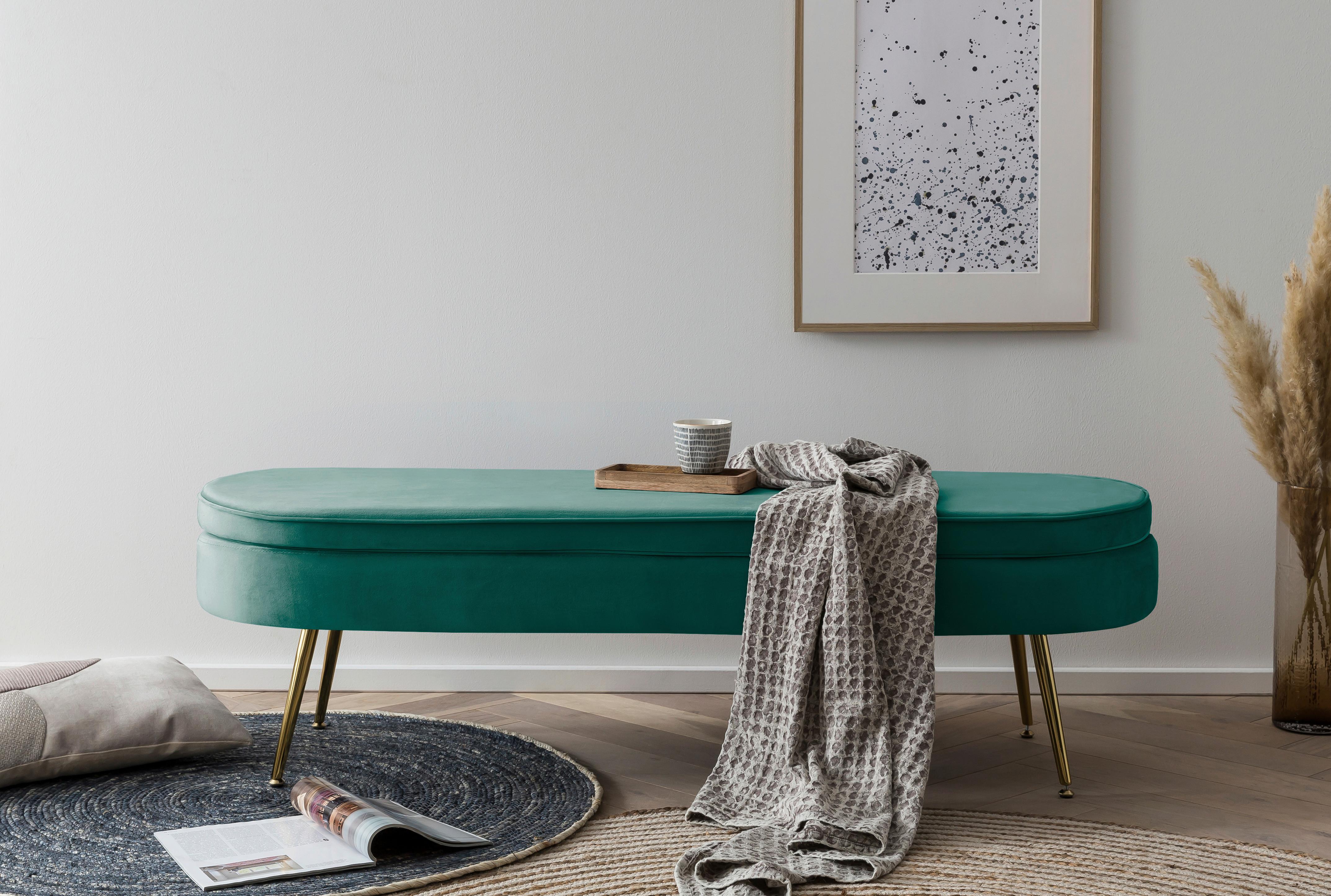 Hocker Grün B: 142 Cm - Goldfarben/Grün, MODERN, Textil (142/41/45cm) - Livetastic