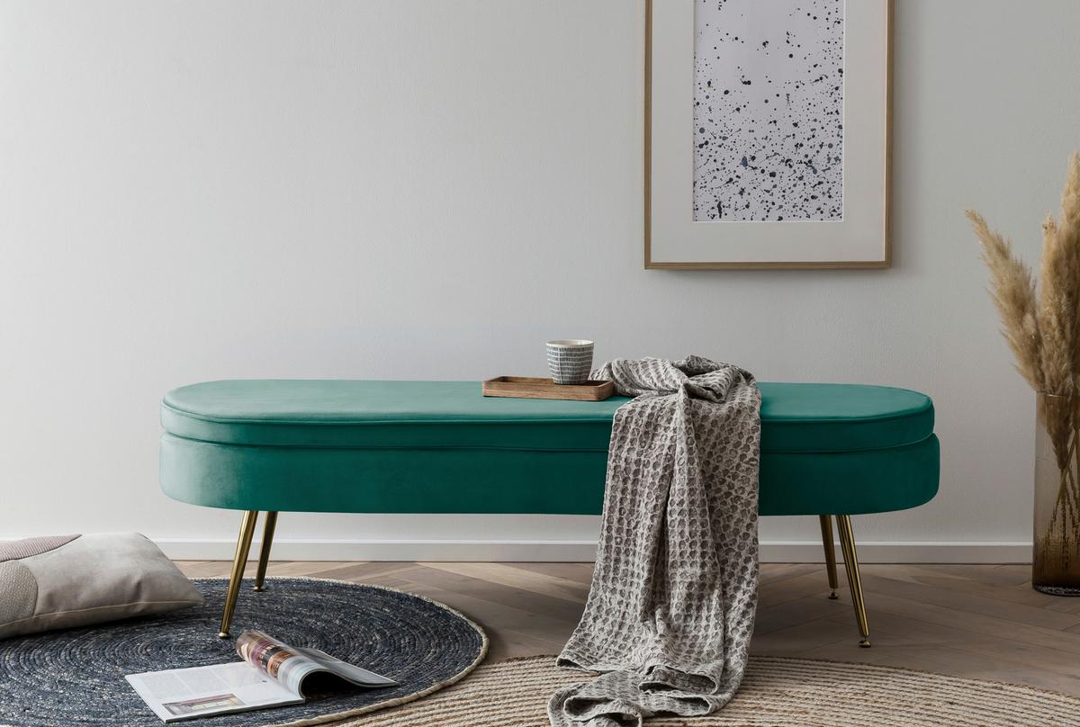 Hocker Grün B: 142 Cm - Goldfarben/Grün, MODERN, Textil (142/41/45cm) - Livetastic