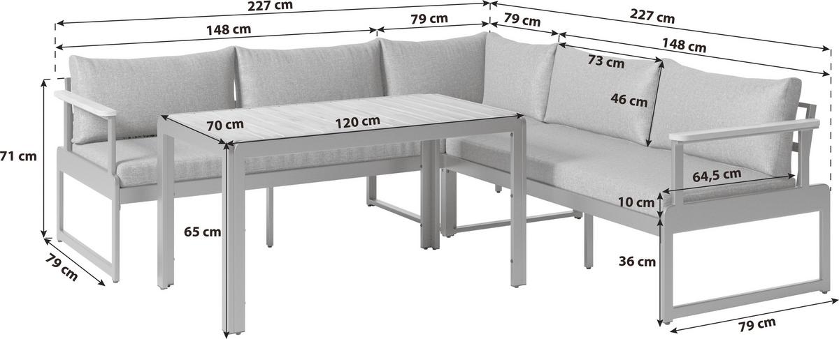 Lounge Garnitúra Barletta - tíkfa színű/szürke, Modern, textil/fa (227/227cm) - Beldano