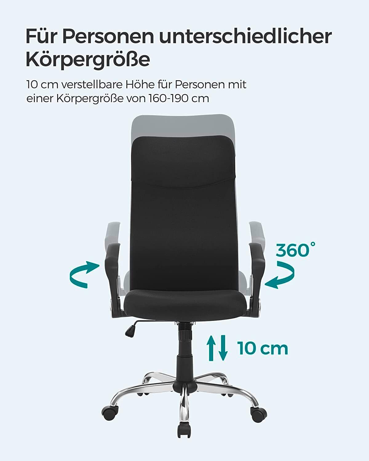 Bürostuhl Mit Armlehnen Schwarz, Bis 120 Kg - Chromfarben/Schwarz, Basics, Kunststoff/Textil (63/110-120/63cm) - Boxxx