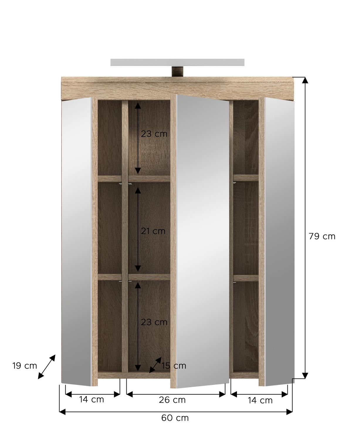 Spiegelschrank Lambada Sonoma Eiche Dekor B: 60 Cm - Sonoma Eiche, MODERN, Glas/Holzwerkstoff (60/79/37cm) - MID.YOU