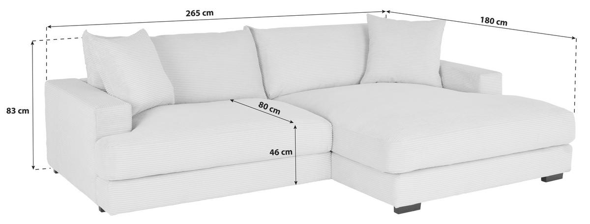 Rohová sedačka PELLE, pravá, béžový manšestr - černá/béžová, Moderní, textil (265/180cm)
