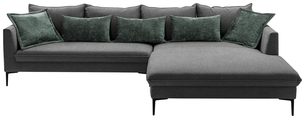 Ecksofa Piazza Dunkelgrau S: 321x187cm - Dunkelgrau/Schwarz, Design, Textil (321/187cm) - Livetastic