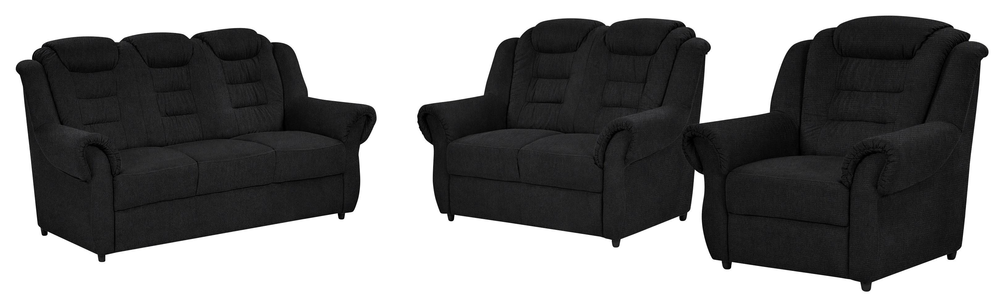 Sitzgarnitur 3--Teilig. Boston Schwarz Chenille - Schwarz, KONVENTIONELL, Textil - Livetastic