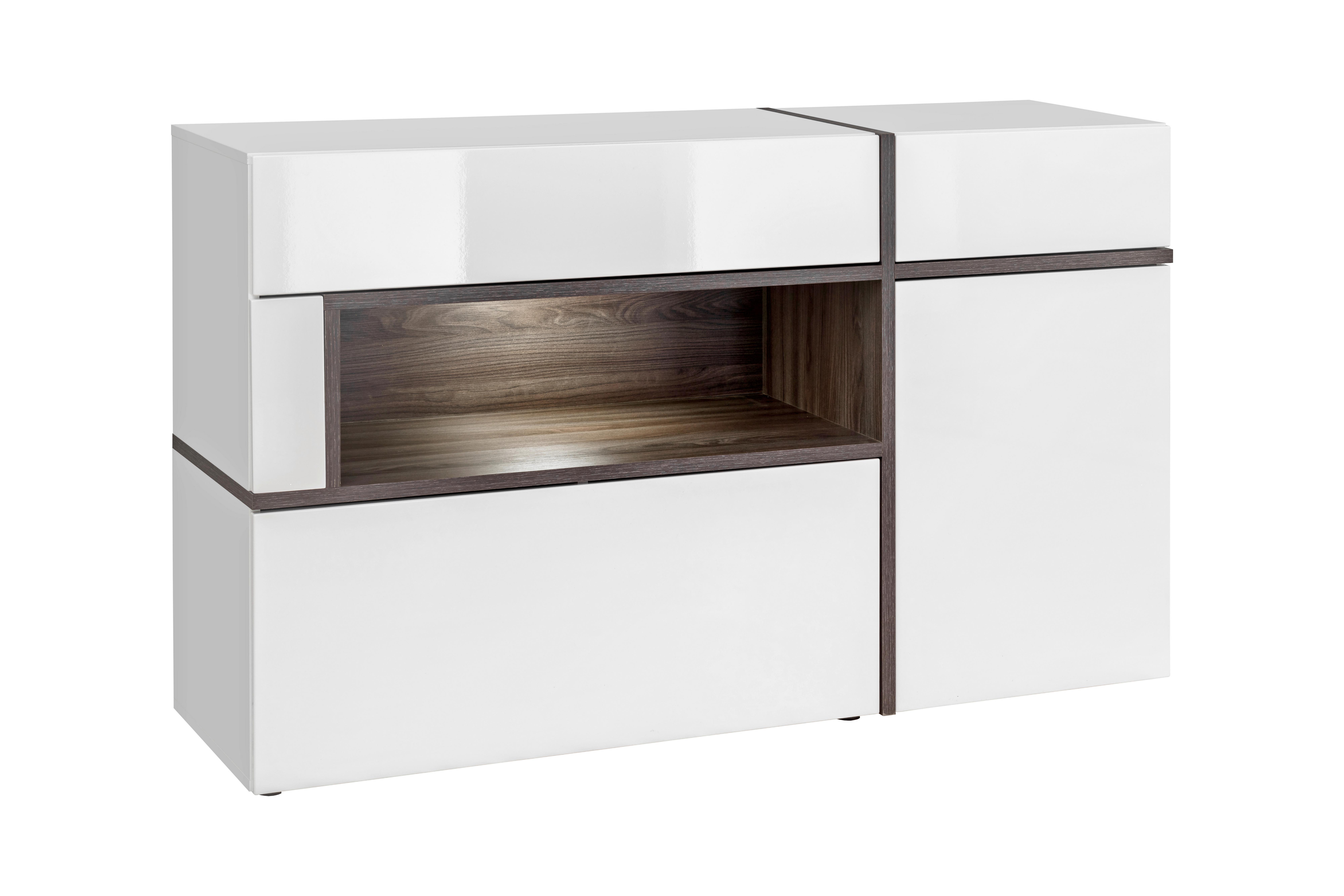 Široká komoda CROSS bílá - bílá/barvy jilmu, Moderní, kompozitní dřevo/plast (150/90/45cm) - Premium Living