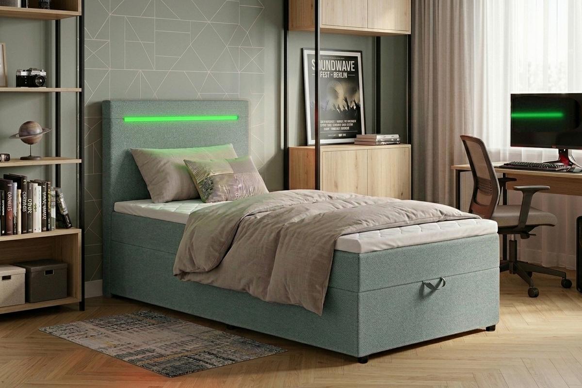 Boxbett Pisa 100 Led 100x200 Mintgrün - Schwarz/Mintgrün, MODERN, Holzwerkstoff/Textil (100/200cm) - MID.YOU