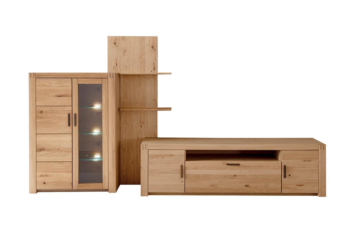 Wohnwand Prag - Eichefarben, Design, Glas/Holz (332/184/50cm)