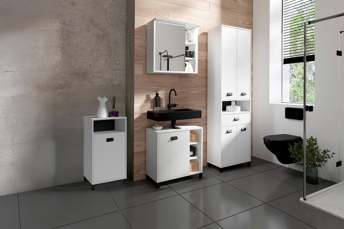 Unterschrank Wellness Weiß/Schwarz B: 42 cm - Schwarz/Weiß, MODERN, Holzwerkstoff/Kunststoff (42/77,5/31cm) - MID.YOU